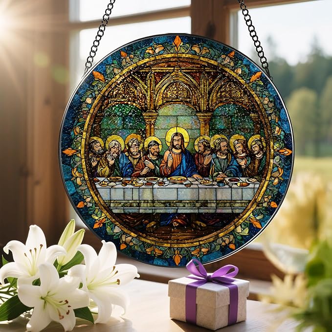 8-Inch The Last Supper Suncatcher Ornament, Stained Glass Window Hanging & Christmas Ornament, Christian Religious Window Decor ā Gifts for Christmas & Holidays, Christian Gift, Religious Gift