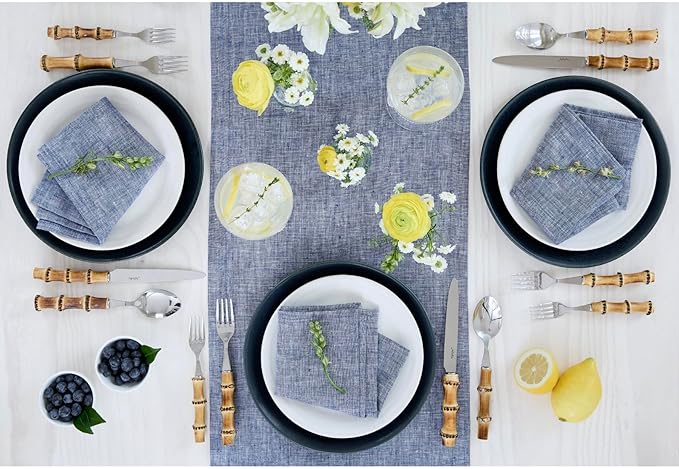 Solino Home Linen Chambray Indigo Table Runner 108 Inches Long - Athena, 100% Pure Linen 14 x 108 Inch Table Runner for Christmas, Winter, New Year
