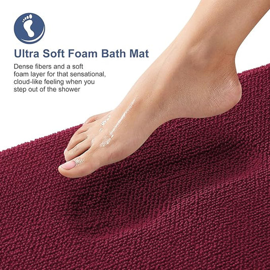 OLANLY Toilet Rugs U-Shaped 24x20, Extra Soft Absorbent Thick Memory Foam Contour Bathroom Rugs, Dry Quickly, Machine Washable, Non-Slip Toilet Bath Mat, Home Decor Accessories, Burgundy