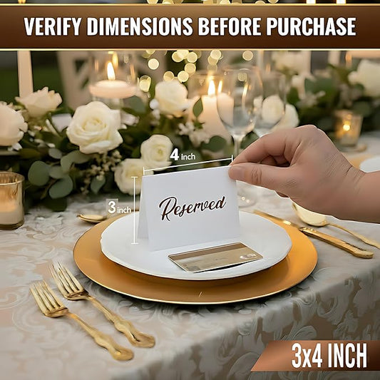 10 Pack Gold Reserved Table Signs for Wedding Receptions 3x4 inch - Double Sided Reserved Signs for Tables - Freestanding Reserved Cards for Tables - Table Reserved Sign for Restaurants & Parties