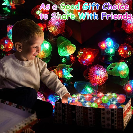 100 Pcs Light Up Rings, Glow In The Dark Party Supplies, 6 Style Flashing Glow In The Dark Rings for Adults & Kids, LED Ring for Birthday Party Favors, Concert, Raves, Halloween, Christmas