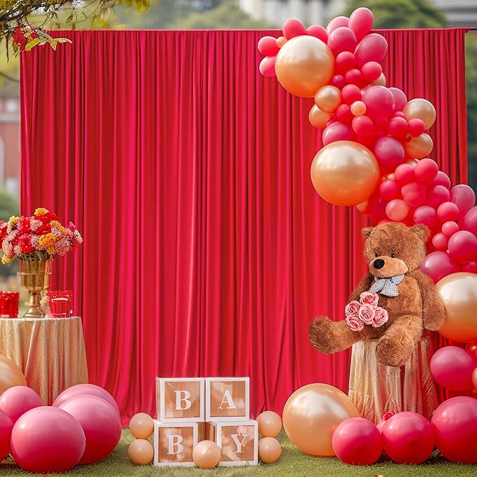 10 x 10 Red Backdrop Curtains for Parties, 10ft Long Curtains for Photo Background Red Wedding Drapes for Backdrop Birthday Baby Shower Bridal Shower Anniversaries Ceremony Prom Events Decorations