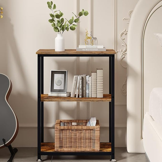 VECELO Tall End Side Table,30" Height Nightstand with 3-Tier Storage Shelf for Living Room Bedroom Office Hallway Study