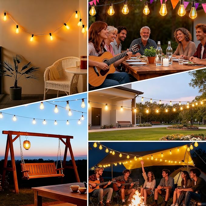 50FT Outdoor String Led Patio Lights 15M Outside Waterproof Light with ST38 Shatterproof Bulb Connectable Hanging Outdoor Electric Lighting for Garden Backyard Gazebo Porch Party Yard