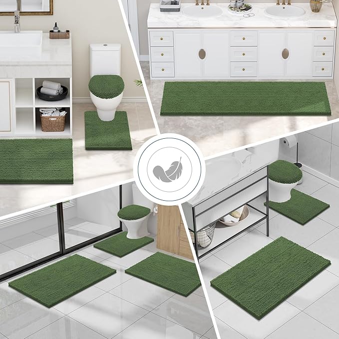 Smiry Luxury Chenille Toilet Rugs U-Shaped 24x20, Soft Absorbent Non-Slip Contour Bathroom Rugs for Toilet, Machine Washable Contoured Bath Mats, Olive Green