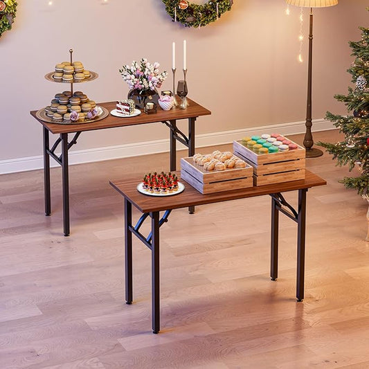 TEMI Small Computer Desk Folding Table - No Assembly, Compact 43.3" Foldable Desk with Power Outlets & USB Charging Port, Portable Small Office Desk, Ideal Mini Study Table for Narrow Spaces, Walunt
