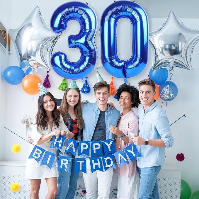 Navy Blue 30 Balloon Numbers, 40 Inch Large Dark Royal Blue Foil Number 3 & 0 Balloons for Men, Self Inflating 30th Birthday Balloons for 30 Year Old Anniversary Birthday Party Decorations Supplies