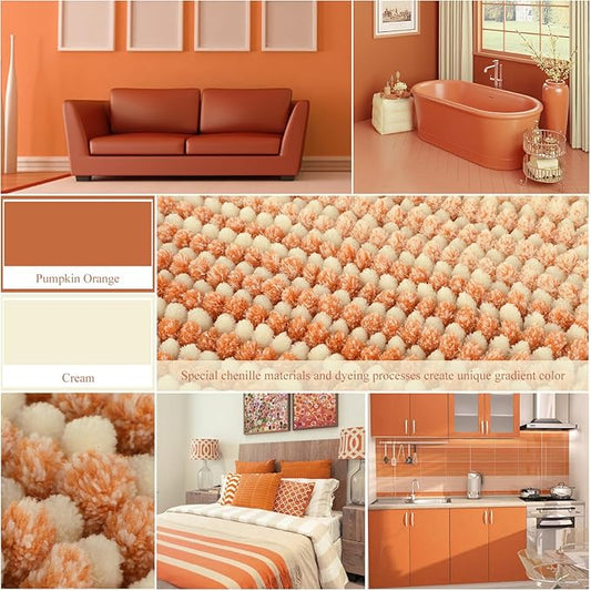 BSICPRO Bath Mat, Non Slip 20 x 32 Inches Water Absorbent Chenille Bathroom Floor Mat Machine Washable (Pumpkin Orange)