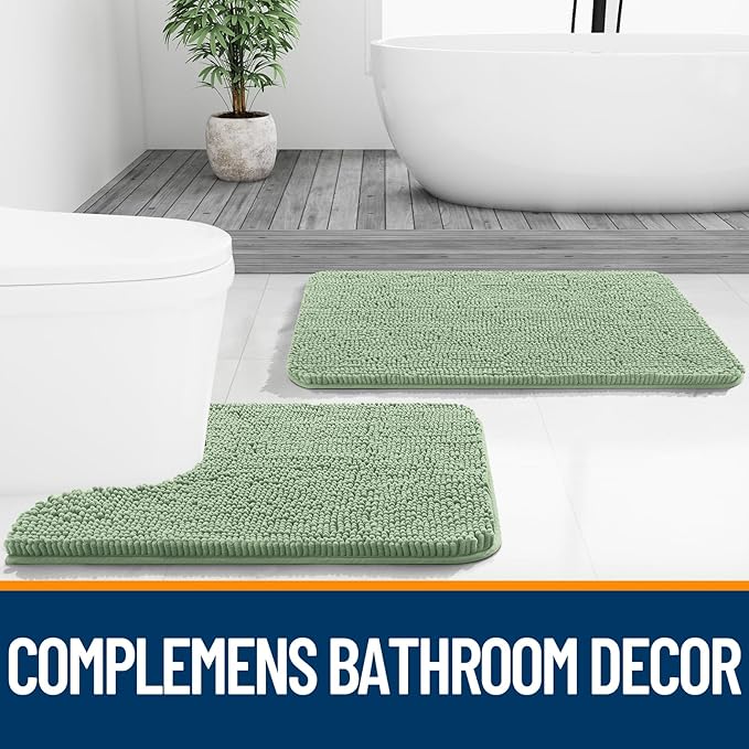 OLANLY Bathroom Rugs 70x46, Extra Soft Absorbent Chenille Bath Rugs, Rubber Backing Quick Dry, Machine Washable Bath Mats for Bathroom Floor, Tub and Shower, Home Decor Accessories, Sage Green