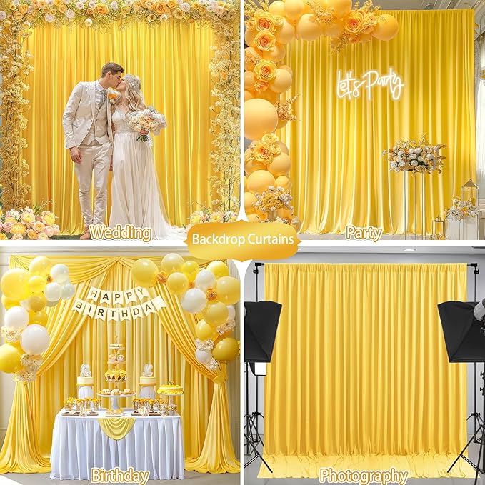 8 x 10 ft Yellow Backdrop Curtains for Party Photo Background Curtains Wrinkle Free Drapes Lemon Yellow Polyester Curtains Backdrop for Baptism Wedding Baby Shower Birthday Events, 2 Panels