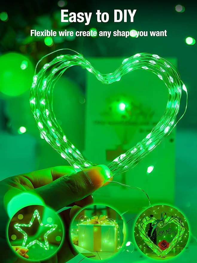 btfarm 4 Pack Fairy Lights Battery Operated with Timer, 16.4 FT 50 LED Silver Wire Twinkle String Lights 8 Modes Dimmable Waterproof for Indoor Christmas Bedroom Wedding Decorations, Green