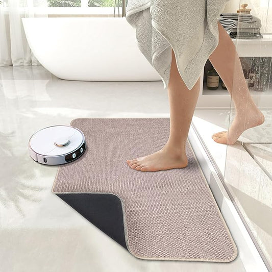 Bath Mat,Ultra Thin Bathroom Rugs,Rubber Bath Mats for Bathroom,No Slip Bath Rugs,Quick Dry,Machine Washable,Low Pile,Absorbent,Shower Outside,Sink,Home Decor Accessories.Beige,1'5"x2'3"(2 Pack)