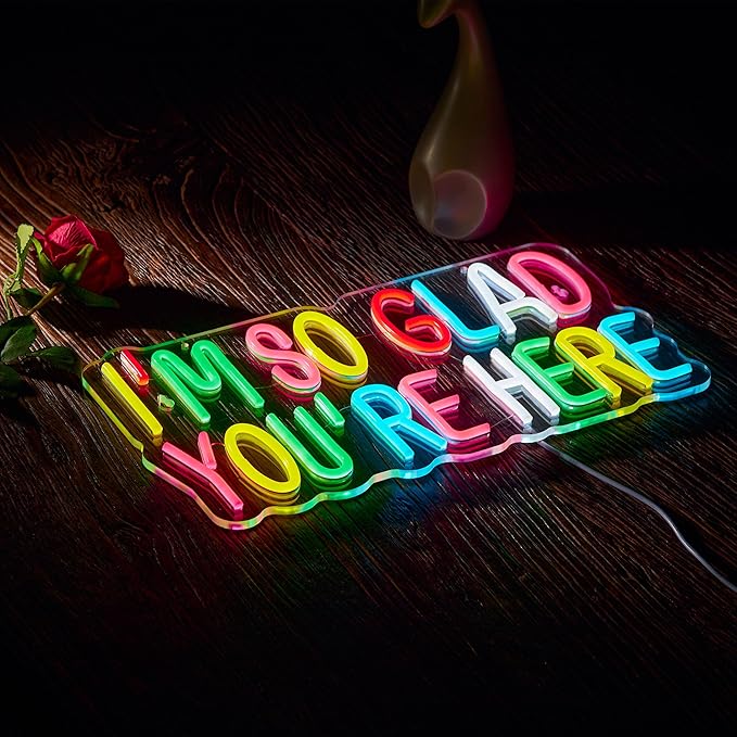 I'm So Glad You're Here Neon Sign for Classroom Wall Décor Dimmable LED Neon Light USB Powered Neon Art Signs Decor