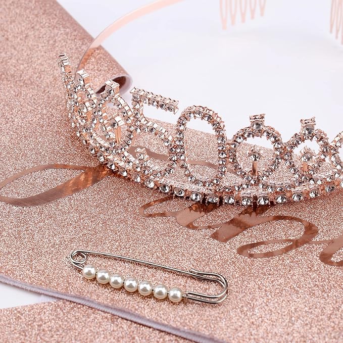 CIEHER 50th Birthday Crown + 50 & Fabulous Sash+Pearl Pin Set, Tiara, 50th Gifts, Decorationsfor Women Friends, Happy Party Favor Supplies
