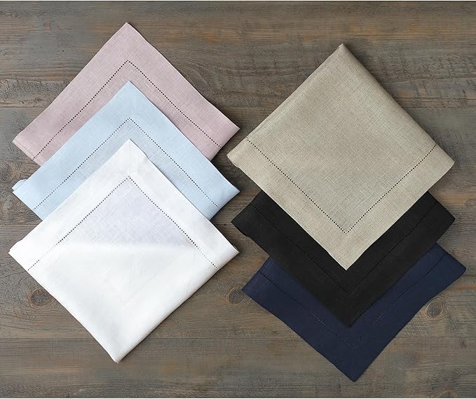 Solino Home Linen Napkins Set of 4 - Classic Hemstitch 100% Pure Linen Royal Blue Dinner Napkins Cloth 20 x 20 Inch - Handcrafted and Machine Washable - Holiday, Winter, Christmas, New Year
