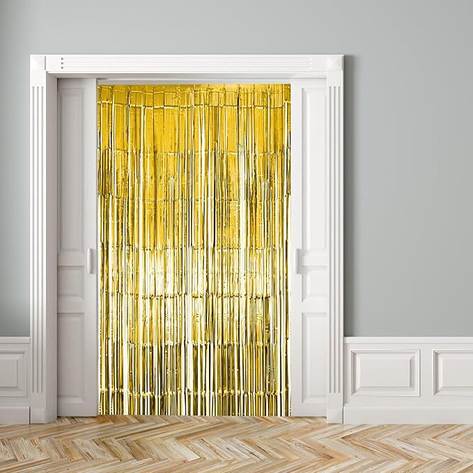 10 Pack Gold Fringe Curtain Party Backdrop, Gold Tinsel Backdrop, Decoration Supplies for Birthday, Holidays, Parties & More