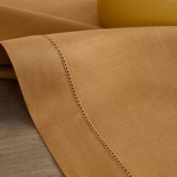 Solino Home Linen Brown Sugar Table Runner 90 Inches Long - 100% Pure Linen 14 x 90 Inch Table Runner for Fall, Autumn - Classic Hemstitch