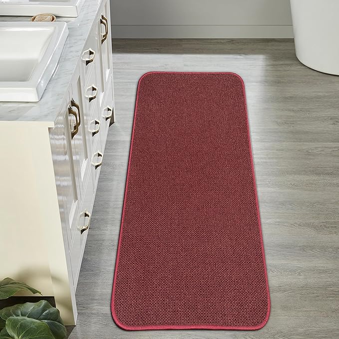 Bath Mat,Ultra Thin Bathroom Runner Rugs,Large Bath Mats for Bathroom,Quick Dry,Non-Slip,Machine Washable,Low Pile,Bath Rug,Shower Outside,Sink,Home Decor Accessories.Red,(17x35inch)
