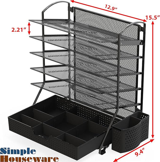 Simple Houseware 6-Tier Desk Document File Tray Organizer with Supplies Sliding Drawer, Black