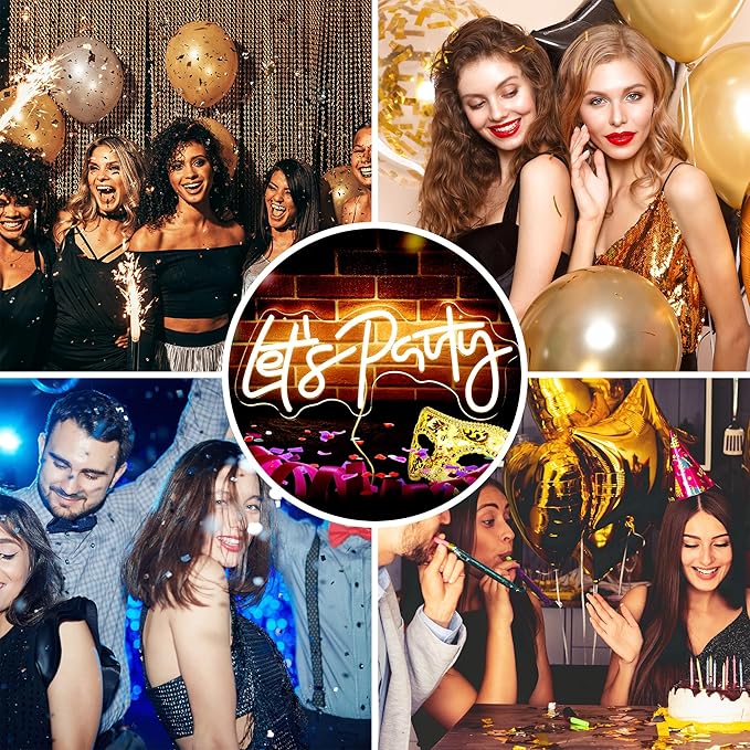 Let's Party Neon Sign for Wall Decor Led Neon Lights for Teen Bedroom Decor Art Light Up Letters LED Neon Signs for All Party Decorations USB 5v 21.7×10.4 Inch (warm white)