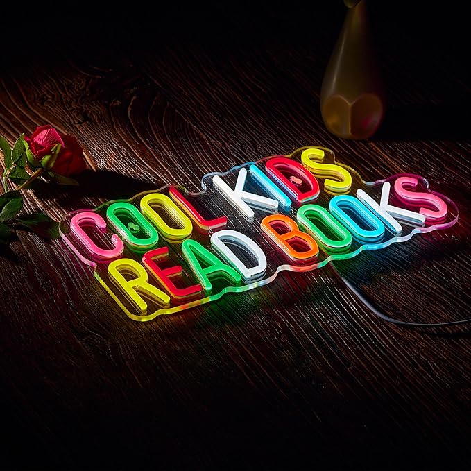 Cool Kids Read Books Neon Sign for Classroom Wall Décor Dimmable LED Neon Light USB Powered Neon Art Signs Decor