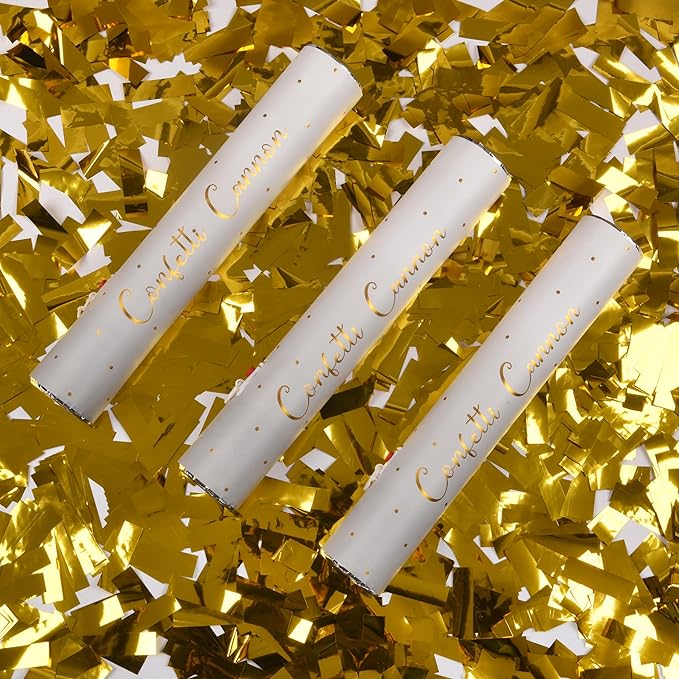 Confetti Cannon with Magic Snap - Pack of 6 Gold Poppers - Confetti Shooters for New Year's Eve, Birthday, Graduation, Party, Weddings - Confetti Launchers for any Celebration
