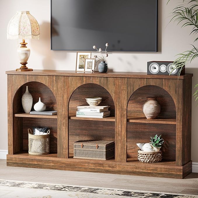 Tribesigns Farmhouse Console Table, 63-Inch Long 3 Tier Entryway Table with Storage, Wooden Rectangular Sofa Table Behind The Couch for Entrance, Hallway, Living Room, Dark Brown