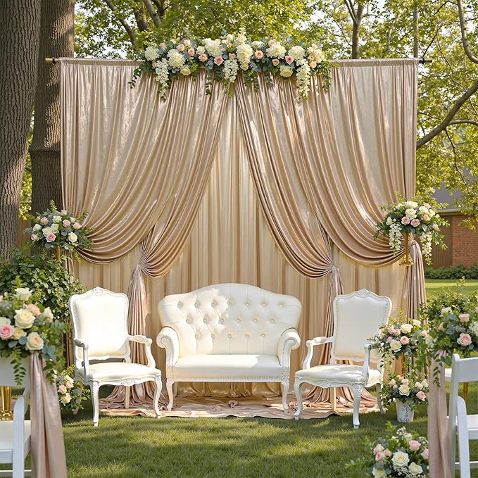 10ftx10ft Champagne Gold Sequin Backdrop Curtain for Wedding Parties, 2 Panels 5x10ft Thick Wrinkle Free Shimmer Glitter Photo Backdrop Drapes Curtains for Birthday Photography Background Cloth