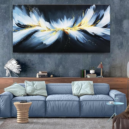 Large Abstract Black And Gold Wall Art For Living Room Modern Decorations Maximalist Canvas Wall Art Decor Prints Artwork Bedroom Kitchen Office Home Wall Decor 29" × 58"