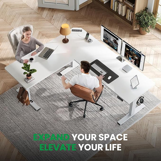 SIAGO L-Shaped Standing Desk - 63 x 55 Inch Adjustable Corner Standing Desk with Charging Station - L Shape Sit Stand Table with Memory Controller, Splice Board for Home Office