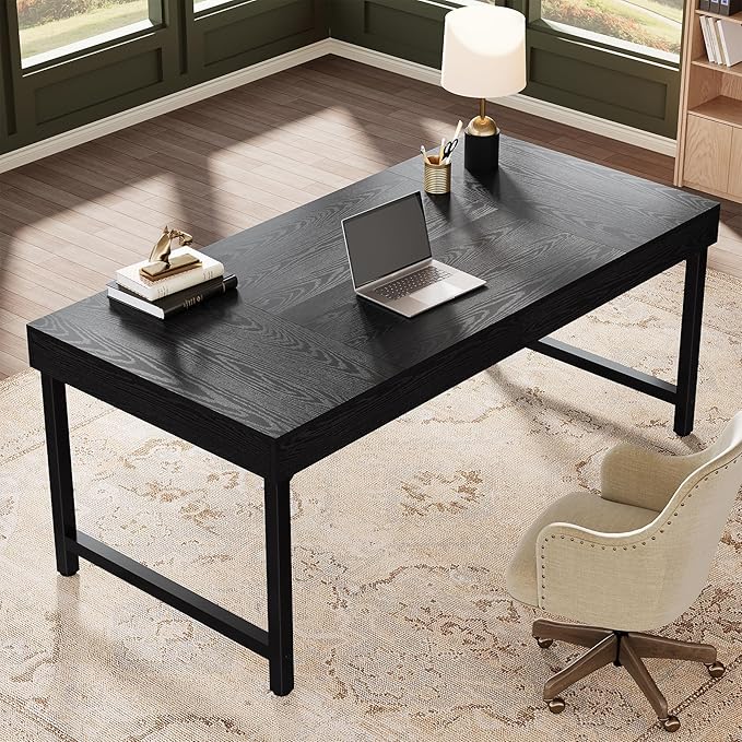 Tribesigns 55" Industrial Executive Desk for Home Office, Rustic Simple Computer Laptop Desk with Strong Metal Legs, Study Writing Table Business Workstation, Small Conference Table Black