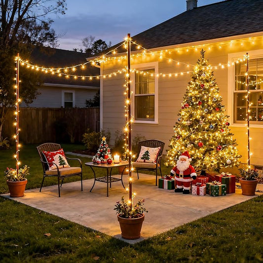 JMEXSUSS 168FT 600 LED Christmas Lights Outdoor Waterproof Clear Wire Warm White Christmas Tree Lights Plug in String Fairy Lights for Outside Indoor for Bedroom Wedding Party Holiday Xmas Decorations