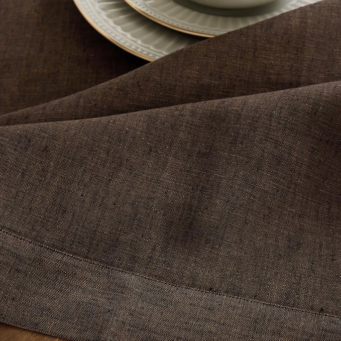 Solino Home Linen Chambray Brown Table Runner 156 Inches Long - Athena, 100% Pure Linen Dining Table Runner 14 x 156 Inch for Fall, Autumn - Handcrafted and Machine Washable
