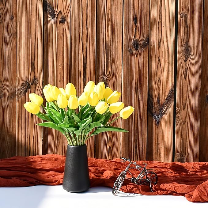 ONLY ART Artificial Yellow Tulips 20 Pcs – 13.5 Inch PU Faux Flowers with Bendable Stems for Home Décor, Wedding Centerpieces, DIY Floral Arrangements, Table Decorations
