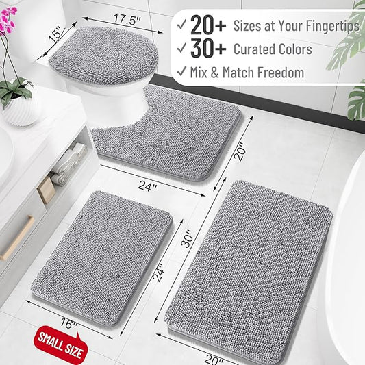 OLANLY Long Bathroom Runner Rug 59x24, Extra Soft Absorbent Chenille Bath Rugs, Rubber Backing Quick Dry, Machine Washable Bath Mats for Bathroom Floor, Tub and Shower, Home Decor Accessories, Grey