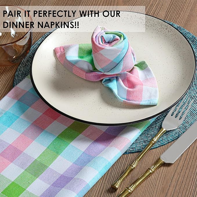 Multi Color Check Table Cover, 100% Cotton Tablecloth 60x84 Inch, Fits 6-8 Seats, Durable, Washable, Wrinkle Resistant, Rectangle Table Cloth for Dining, Holiday Celebrations, Dinner