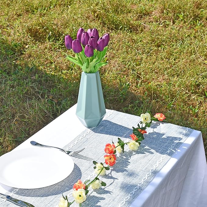 ONLY ART Artificial Purple Tulips 20 Pcs – 13.5 Inch PU Faux Flowers with Bendable Stems for Home Décor, Wedding Centerpieces, DIY Floral Arrangements, Table Decorations