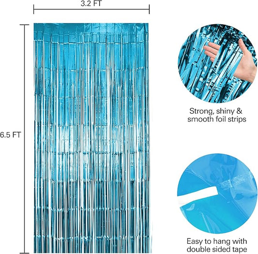 10 Pack Light Blue Fringe Backdrop Curtains, Light Blue Streamers Party Backdrop, Christmas Decorations, New Year Decorations, White Party Decorations Supplies For Birthday, Holidays, Parties & More