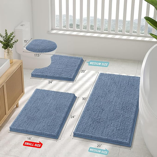 Smiry Luxury Chenille Bathroom Rugs 36x24, Extra Soft and Absorbent Shaggy Bath Mat, Machine Washable, Non-Slip Plush Carpet Runner for Tub, Shower, and Floor, Home Decor Accessories, Grayish Blue