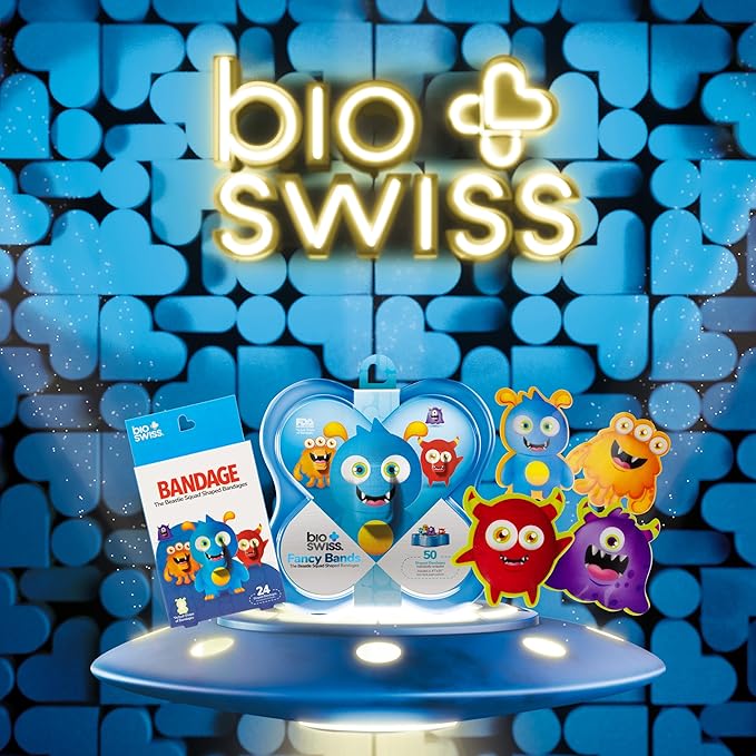 BioSwiss Kids Bandages, Beastie Squad Shaped Self Adhesive Bandage Set, Latex Free, Sterile Wound Care and Adults, 24 Count