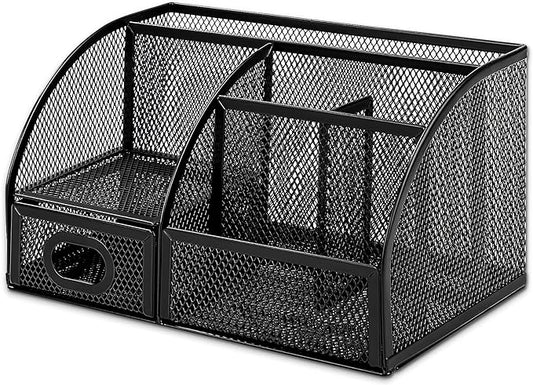 Amazon Basics Pen Holder and Desk Organizer, Office Supplies Storage Caddy, 9.1" x 5.9" x 5.5", Black