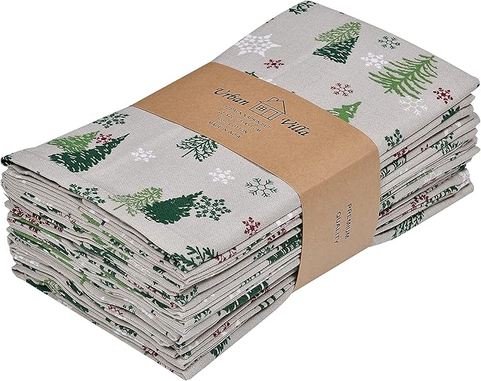 Urban Villa Cloth Napkins Set of 12 20x20 Inches 100% Cotton Napkins Cloth Washable Durable Reusable Absorbent Table Dinner Napkins Cloth for Christmas Hotel Lunch Restaurant Parties –Green Tree