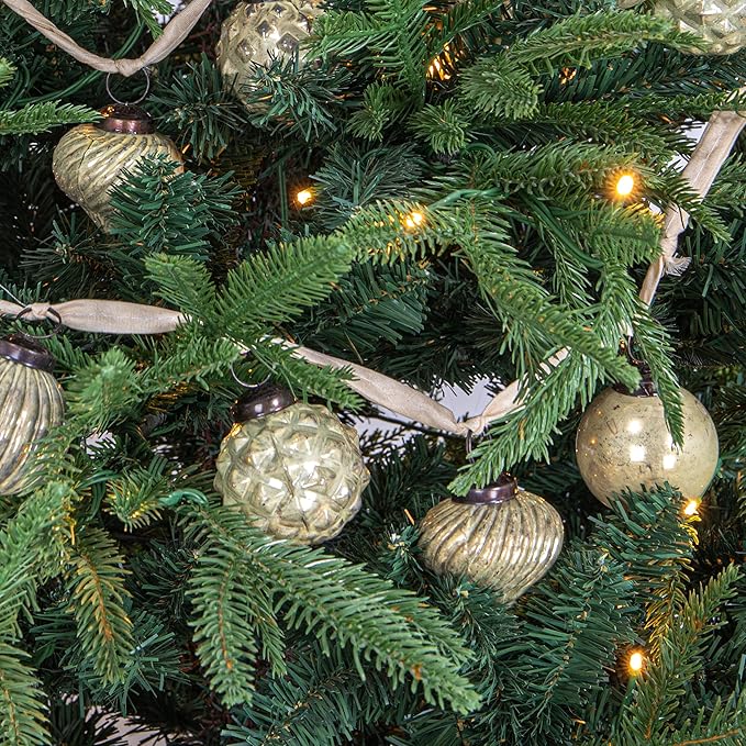 Creative Co-Op Embossed Mercury Glass Ball Ornament Garland, Distressed Matte Cream