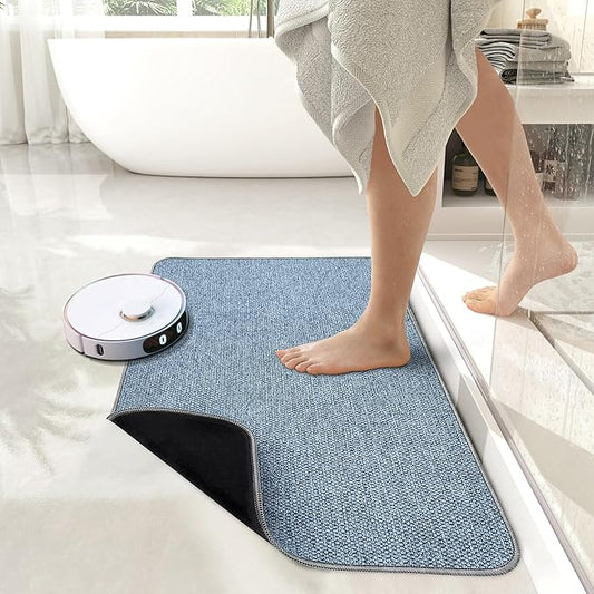 Bath Mat,Ultra Thin Bathroom Rugs,Rubber Bath Mats for Bathroom,No Slip Bath Rugs,Quick Dry,Machine Washable,Low Pile,Absorbent,Shower Outside,Sink,Home Decor Accessories.Blue,1'5"x2'3"(2 Pack)