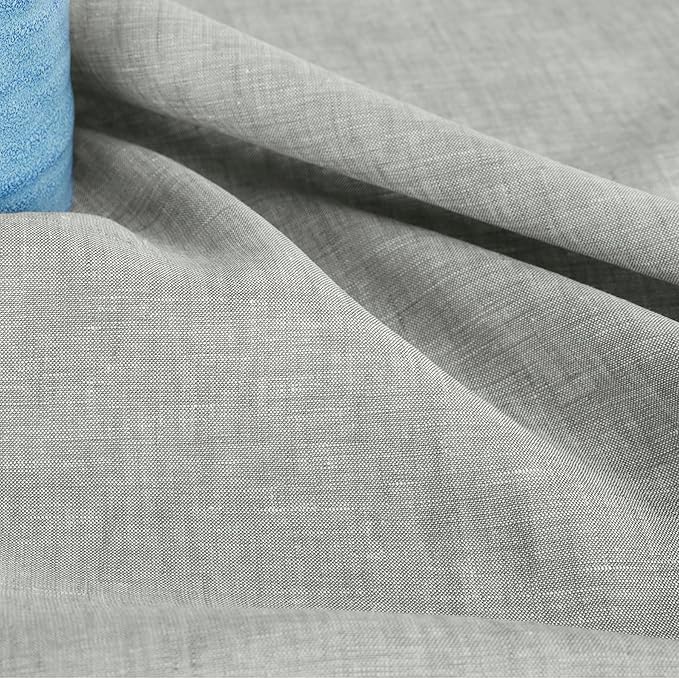 Solino Home Linen Table Runner 108 Inches Long - Athena, 100% Pure Linen Chambray Grey Table Runner 14 x 108 Inch for Dining, Fall, Autumn