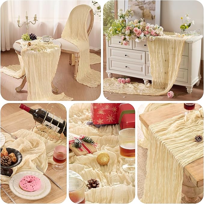 6 Pack Cheesecloth Table Runner 120 Inch Boho Rustic Gauze 10 FT Beige Cheese Cloths Table Runners Decorations for Spring Summer Birthday Party Baby Shower Wedding Holiday Home Decor