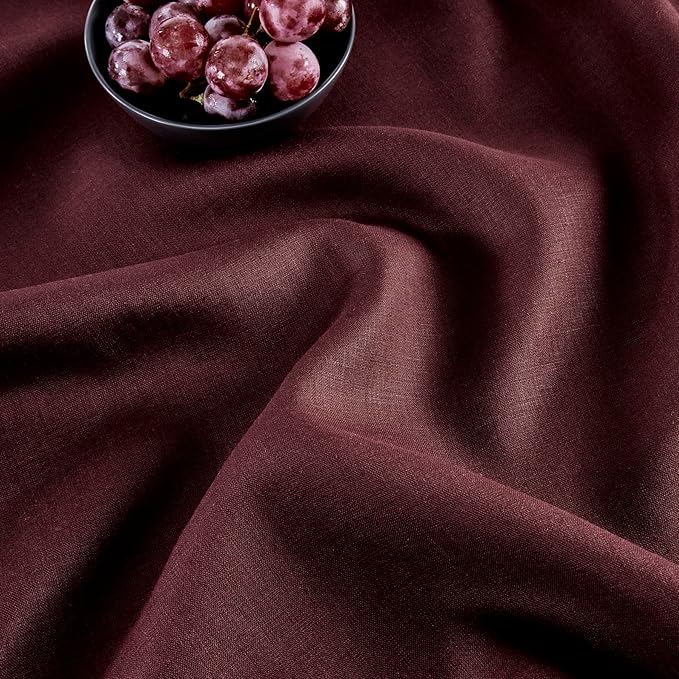 Solino Home Linen Burgundy Table Runner 120 Inches Long - 100% Pure Linen 14 x 120 Inch Table Runner for Fall, Autumn, Christmas, Holiday, Winter, New Year - Classic Hemstitch