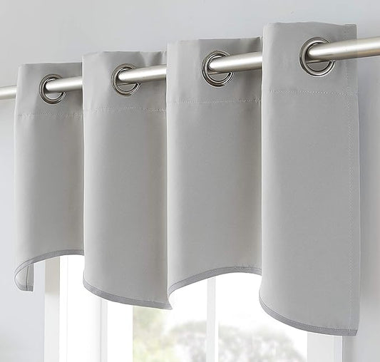 LinenZone 1 Scalloped Valance Curtain Panel - Premium Grommet Blackout Drape - 54 inch Wide x 18 Inches Long - Solid Thermal Insulated Draperies (Nicole Scallop 54 x 18, Grey)