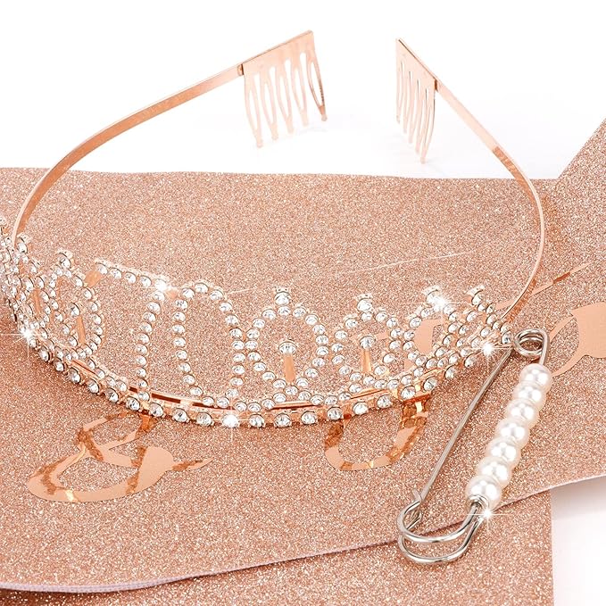 70th Birthday Celebration Pack for Women: Crown, Sash, Pearl Pin, and Photo Booth Props for a Fabulous Milestone