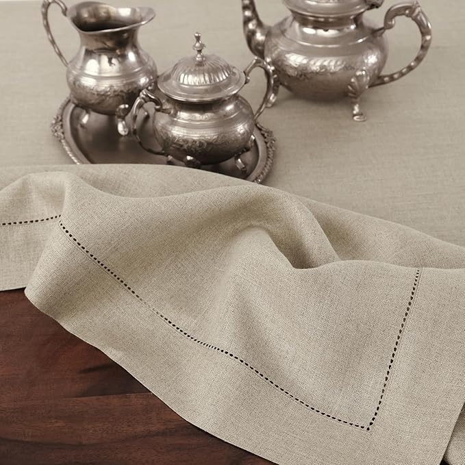 Solino Home Linen Natural Table Runner 108 Inches Long - 100% Pure Linen 14 x 108 Inch Table Runner for Fall, Autumn, Christmas, New Year - Classic Hemstitch